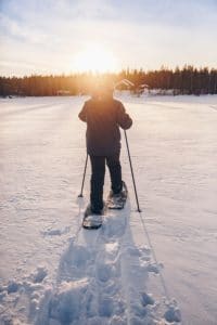snowshoeing into the sunset